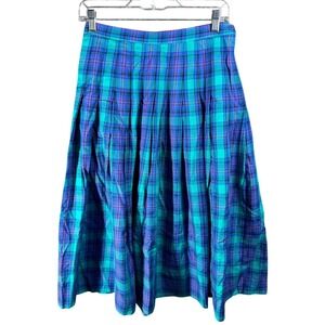 Sophisticates by Pendleton Petite Plaid Pleated Midi Skirt Teal Purple Size 10P